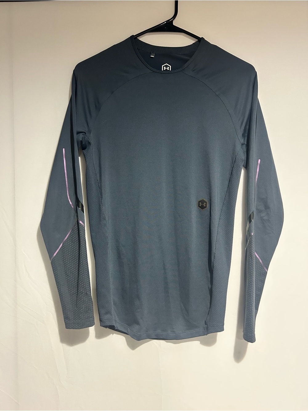Under Armour Men’s Long Sleeve Performance Shirt - Slate Blue with Pink Accents